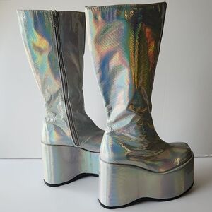 Ellie Holographic Knee High Platform Boots Size 7